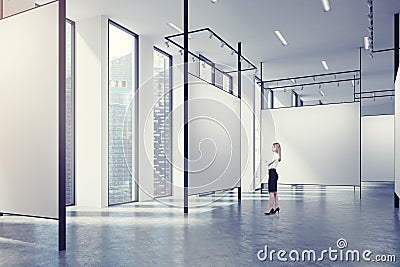 Gallery in a loft, woman Stock Photo