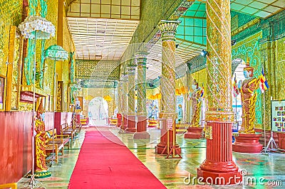 The gallery of shrine of Kyauktawgyi Buddha Temple in Mandalay, Editorial Stock Photo