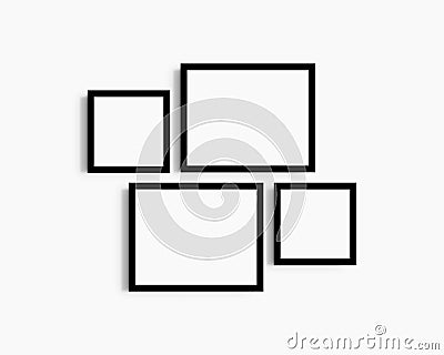 Gallery wall mockup set, 4 black frames. Clean, modern, and minimalist frame mockup. Stock Photo