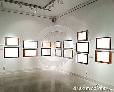 Gallery walls with empty picture frames Stock Photo