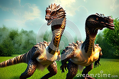 Gallimimus Dinosaur, Generative AI Illustration Stock Photo