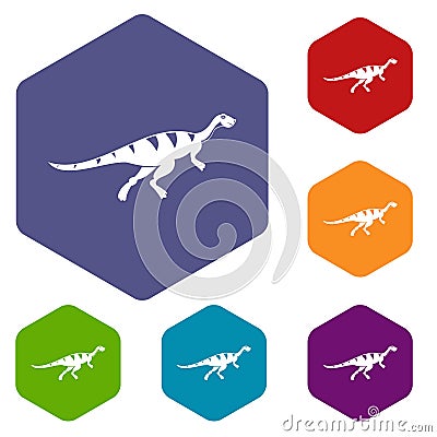 Gallimimus dinosaur icons set hexagon Vector Illustration