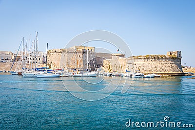 Gallipoli, Italy - historical centre view from the sea Editorial Stock Photo