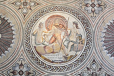 Gallo roman mosaic on a wall Stock Photo