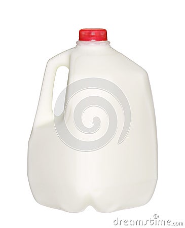 Gallon Milk Bottle with Red Cap on White Stock Photo