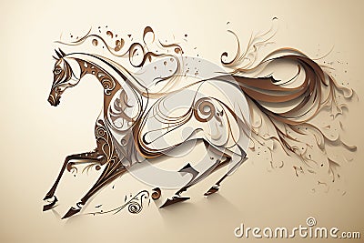Gallop running Arabian horse shaped by watercolour calligraphy strokes Stock Photo