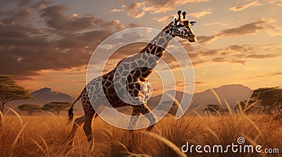 Realistic Giraffe In Grass: Hyper-detailed Matte Painting Stock Photo