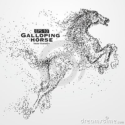 Galloping horse,Many particles,sketch, illustration,The moral development and progress. Cartoon Illustration