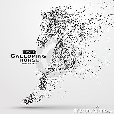 Galloping horse,Many particles,sketch,vector illustration,The moral development and progress. Cartoon Illustration