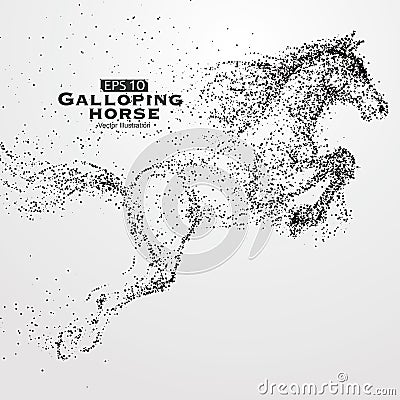 Galloping horse,Many particles,sketch,vector illustration,The moral development and progress. Cartoon Illustration