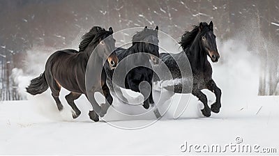 Galloping Trio - A Stunning Short Side View of 3 Horses, Generative AI Stock Photo