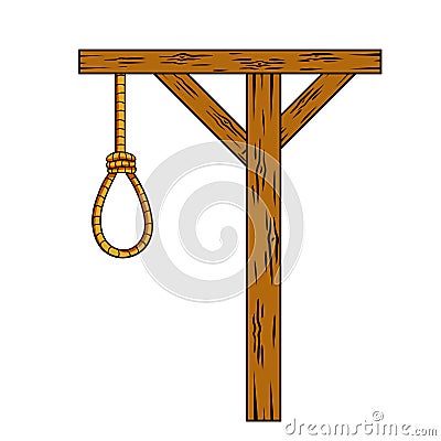 Gallows. Wooden structure for execution. Medieval justice. Place of death Vector Illustration