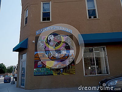 Close up of a mural outside the Silver Dust Trading Co. in Gallup, New Mexico Editorial Stock Photo