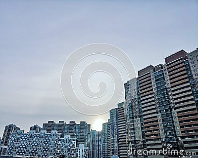 Galo sity modern sunset winter sky Stock Photo