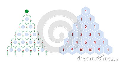 Galton board, normal distribution, Pascals triangle Vector Illustration