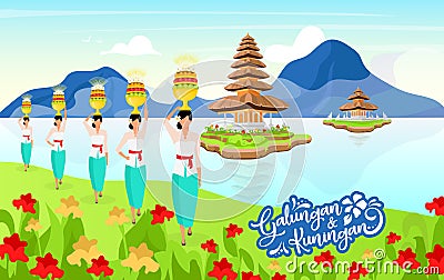 Galungan and kuningan flat poster vector template Vector Illustration