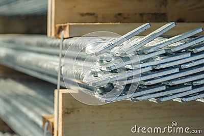 Galvanized elements of scaffolding folded Stock Photo