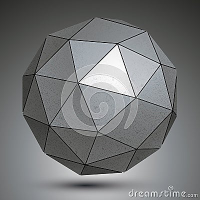 Galvanized facet 3d sphere, grayscale abstract object. Vector Illustration