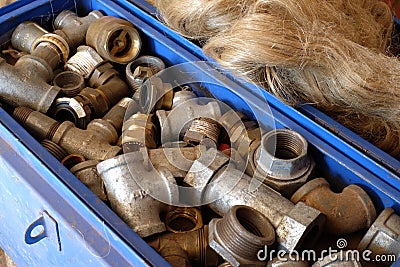 Galvanized pipe fittings Stock Photo