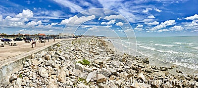 Galveston beach panorama, TX, USA Editorial Stock Photo