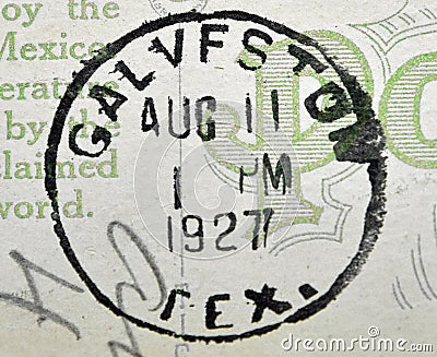 Galveston Texas Postmark 1927 Stock Photo