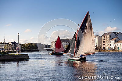 Galway Hooker type traditional sailing boat in River Corrib, Editorial Stock Photo