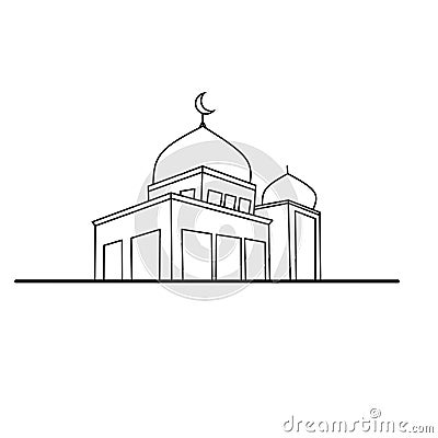 gambar garis kontinu masjid, dengan latar belakang putih, Vector Illustration