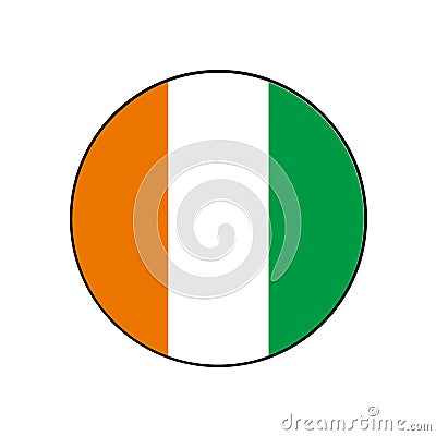 Ivory Coast or Cote d`ivoire circle vector flag with orange, white and green vertical stripes for African push button concepts. Vector Illustration