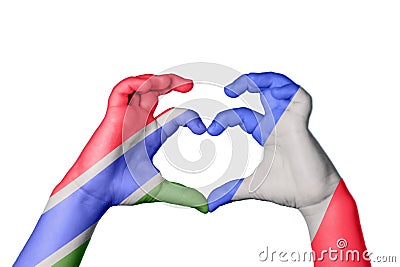Gambia France Heart, Hand gesture making heart Stock Photo