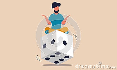 Gamble balance and risk on business dice. Uncertainty cost and financial averse opportunity vector illustration concept. Analysis Vector Illustration
