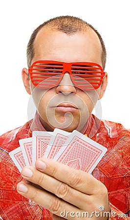 Gambler holding playing cards Stock Photo