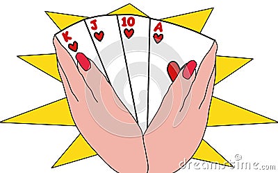 Gambler. An interesting game, the heart of the card. Playing poker in a casino. Stock Photo