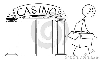 Gambler Leaving Casino After He Lost All Money and Clothing, Vector Cartoon Stick Figure Illustration Vector Illustration