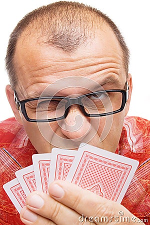 Gambler with playing cards Stock Photo