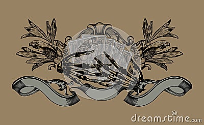 Gambler Sign. Skeleton Hands. Playing Cards. Vector Illustration