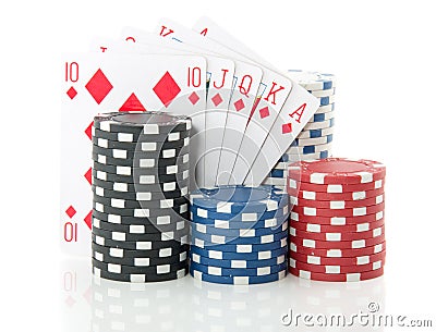 Gambling cards and chips Stock Photo