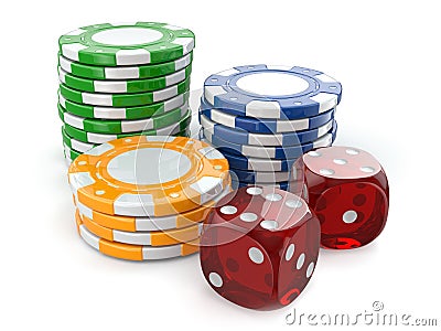 Gambling casino. Dice and chips. Stock Photo