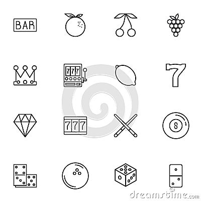 Gambling and casino line icons set Vector Illustration