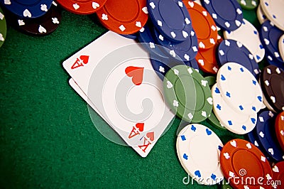 Gambling chips and cards Stock Photo