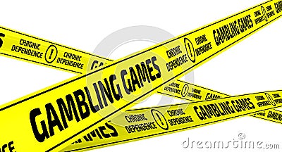 Gambling games. Chronic dependence. Yellow warning tapes Stock Photo