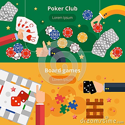 Gambling games flat banners set Vector Illustration