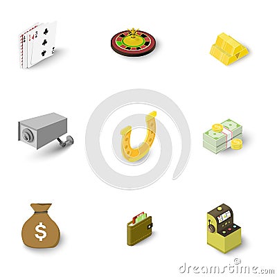 Gambling icons set, isometric style Vector Illustration