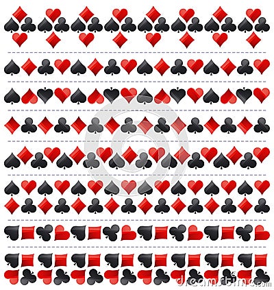 Gambling poker border with red and black symbols, vector illustration. Ideal for printing onto fabric and paper or scrap booking Vector Illustration