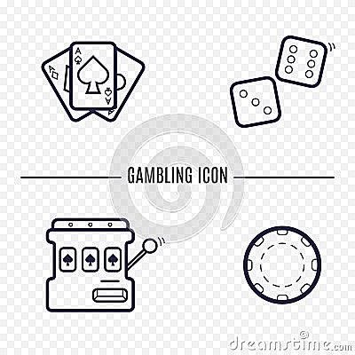 Gambling simple line icon. Card, dice, casino chip, slot mashine thin linear signs. Outline casino game simple concept for website Vector Illustration