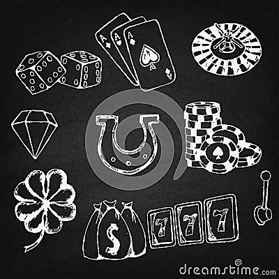 Gambling symbols sketches set Vector Illustration