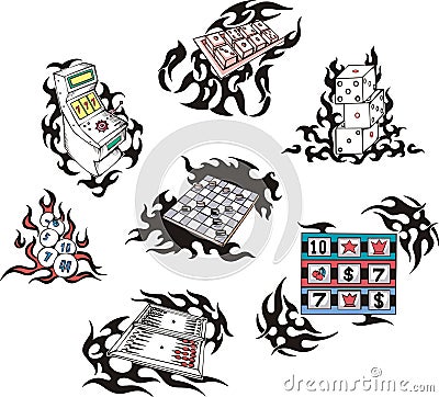 Gambling tattoos with flames Vector Illustration