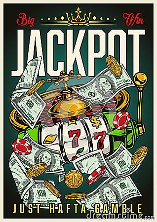 Gambling vintage colorful poster Vector Illustration