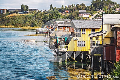 Gamboa Palafitos Stilt Houses - Castro, Chiloe Island, Chile Editorial Stock Photo