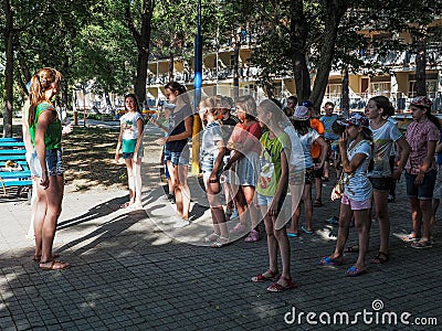 Game activities in a children's camp in Russian city Anapa of the Krasnodar region. Editorial Stock Photo