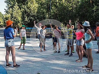 Game activities in a children's camp in Russian city Anapa of the Krasnodar region. Editorial Stock Photo